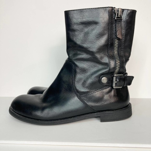 Nine West Black Leather Moto Style Biker Boots Women's Size 8M Buckle Zipper - Picture 9 of 16